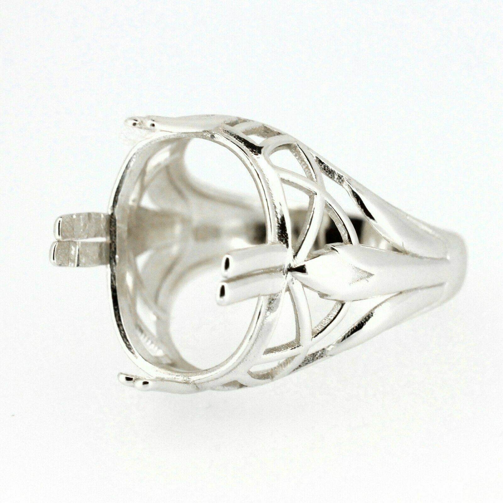 Sterling Silver Semi Mount Ring Setting Oval OV 18x13mm Art Deco Style - Syzjewelry