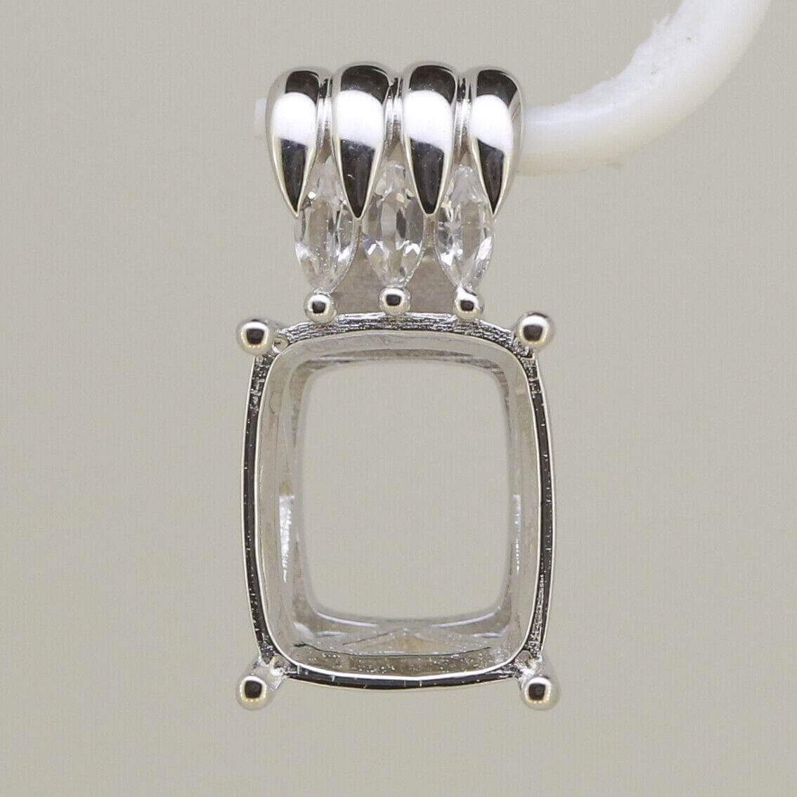 Sterling Silver Semi Mount Pendant Setting Cushion Cu 12x10mm White To - Syzjewelry