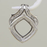 Sterling Silver Semi Mount Pendant Setting Cushion Cu 12x12mm White Topaz - Syzjewelry