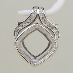 Sterling Silver Semi Mount Pendant Setting Cushion Cu 12x12mm White Topaz - Syzjewelry