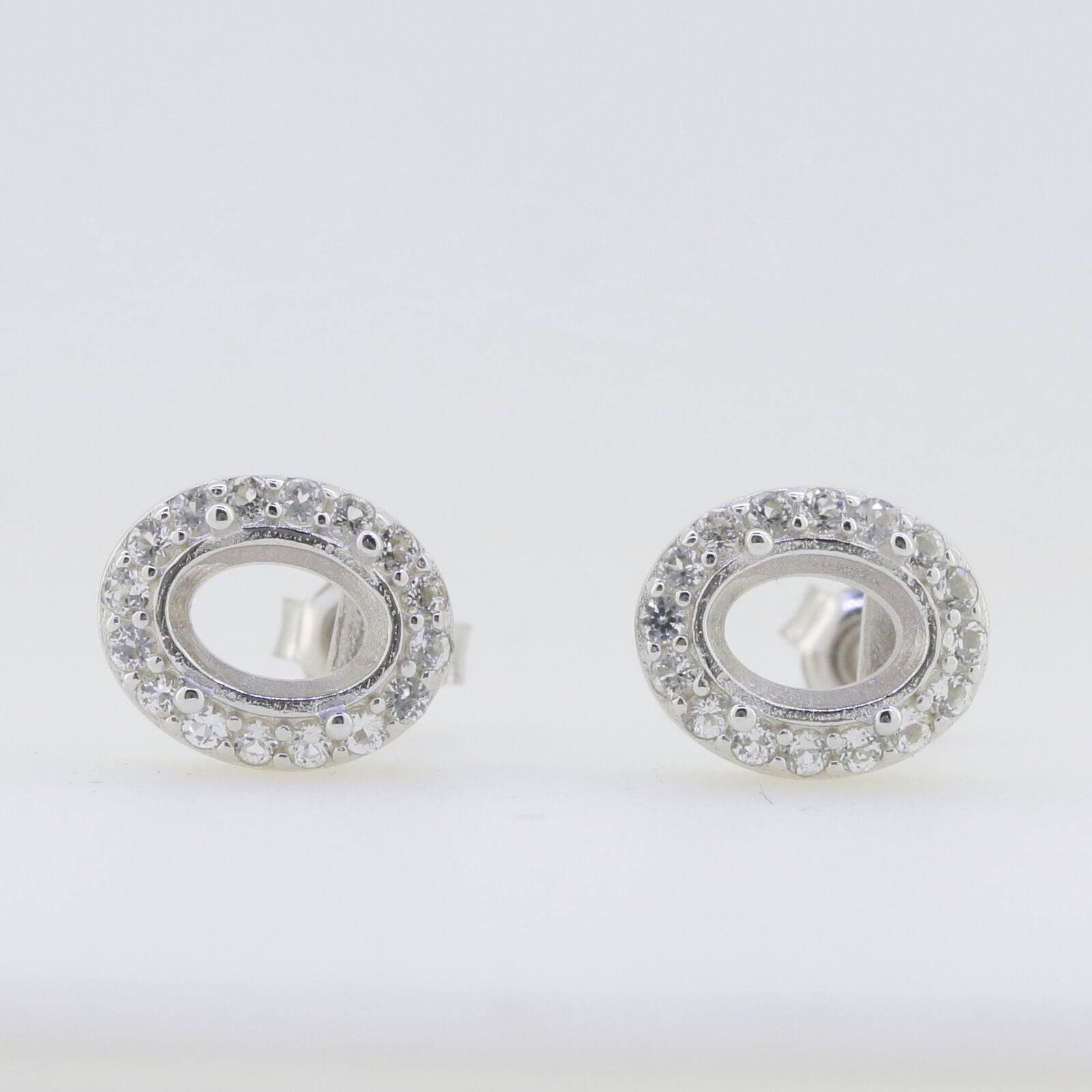 Sterling Silver Semi Mount Earrings Setting Oval OV 8X6mm White Topaz PJC430 - Syzjewelry