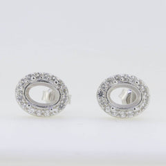 Sterling Silver Semi Mount Earrings Setting Oval OV 8X6mm White Topaz PJC430 - Syzjewelry
