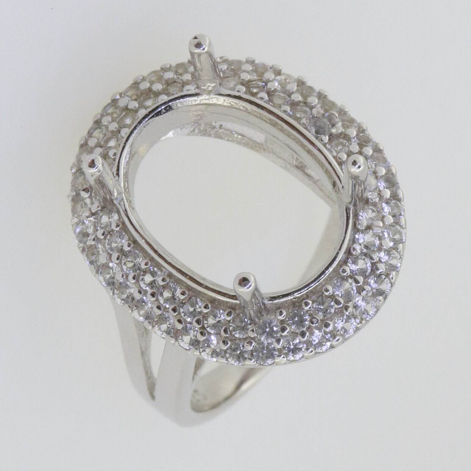 Sterling Silver Semi Mount Ring Setting Oval OV 16x12mm Double Halo Topaz - Syzjewelry