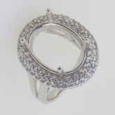 Sterling Silver Semi Mount Ring Setting Oval OV 16x12mm Double Halo Topaz - Syzjewelry