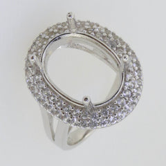 Sterling Silver Semi Mount Ring Setting Oval OV 16x12mm Double Halo Topaz - Syzjewelry