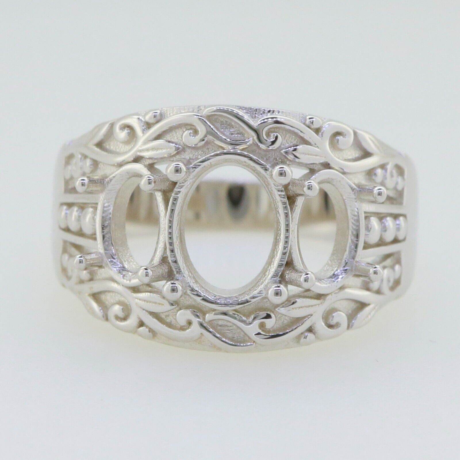 Sterling Silver Semi Mount Ring Setting OV 9x7mm 7x5mm 3 Stone Dome Ri - Syzjewelry