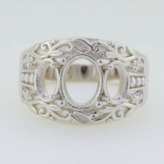 Sterling Silver Semi Mount Ring Setting OV 9x7mm 7x5mm 3 Stone Dome Ri - Syzjewelry