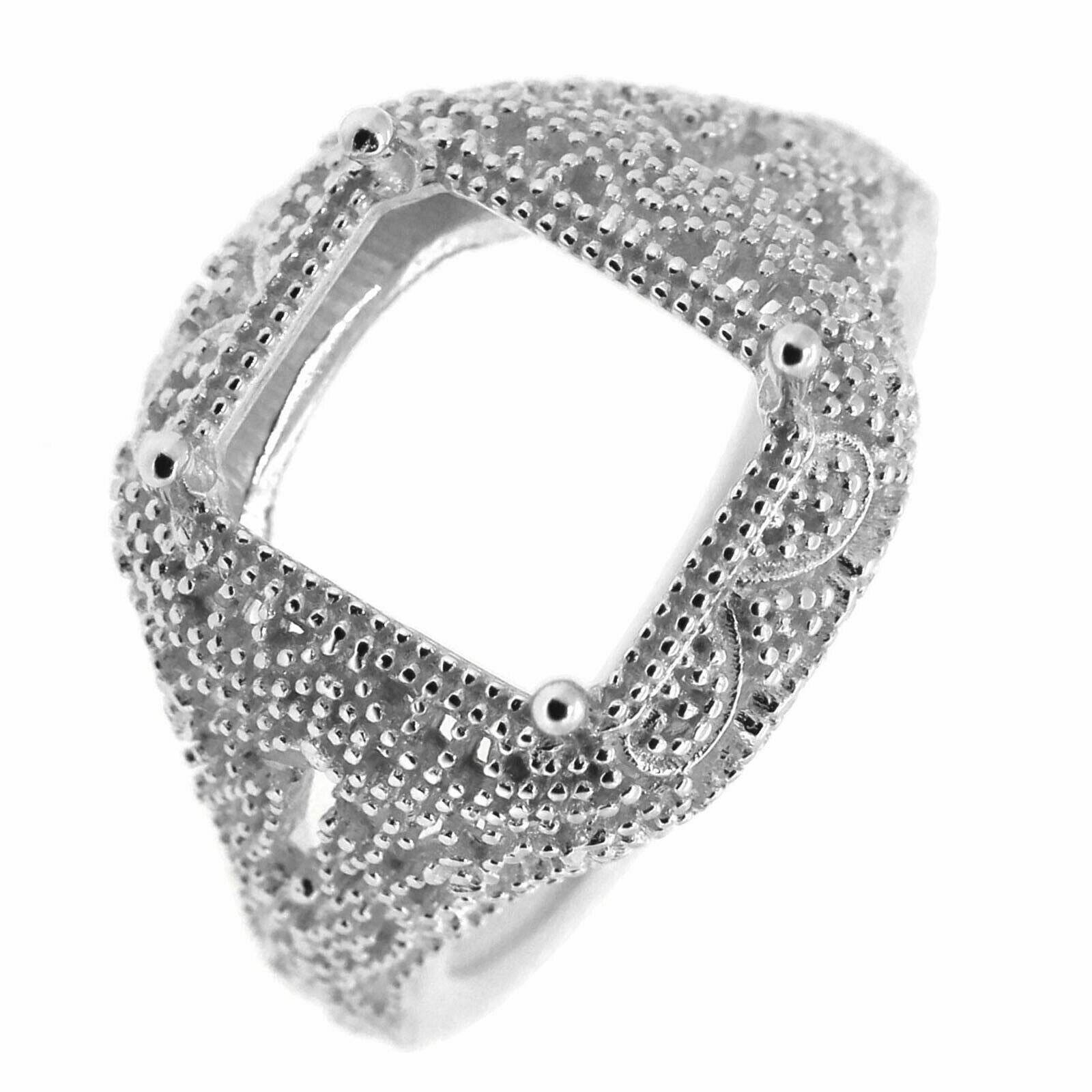 Filigree Sterling Silver Semi Mount Ring Setting Emerald OCT 11x9mm Vintage Repr - Syzjewelry