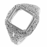 Filigree Sterling Silver Semi Mount Ring Setting Emerald OCT 11x9mm Vintage Repr - Syzjewelry