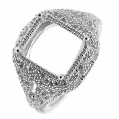 Filigree Sterling Silver Semi Mount Ring Setting Emerald OCT 11x9mm Vintage Repr - Syzjewelry