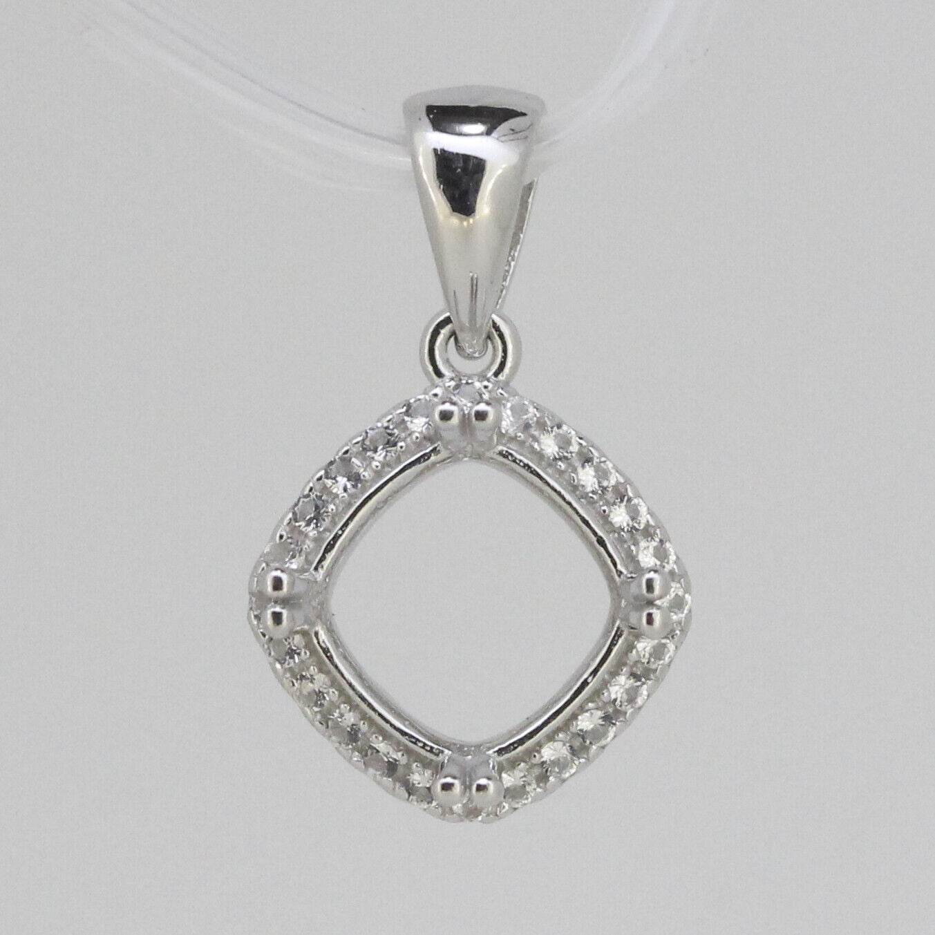 Sterling Silver Semi Mount Pendant Setting Cushion Cu 8x8mm Halo Topaz - Syzjewelry