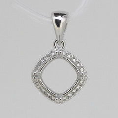 Sterling Silver Semi Mount Pendant Setting Cushion Cu 8x8mm Halo Topaz - Syzjewelry