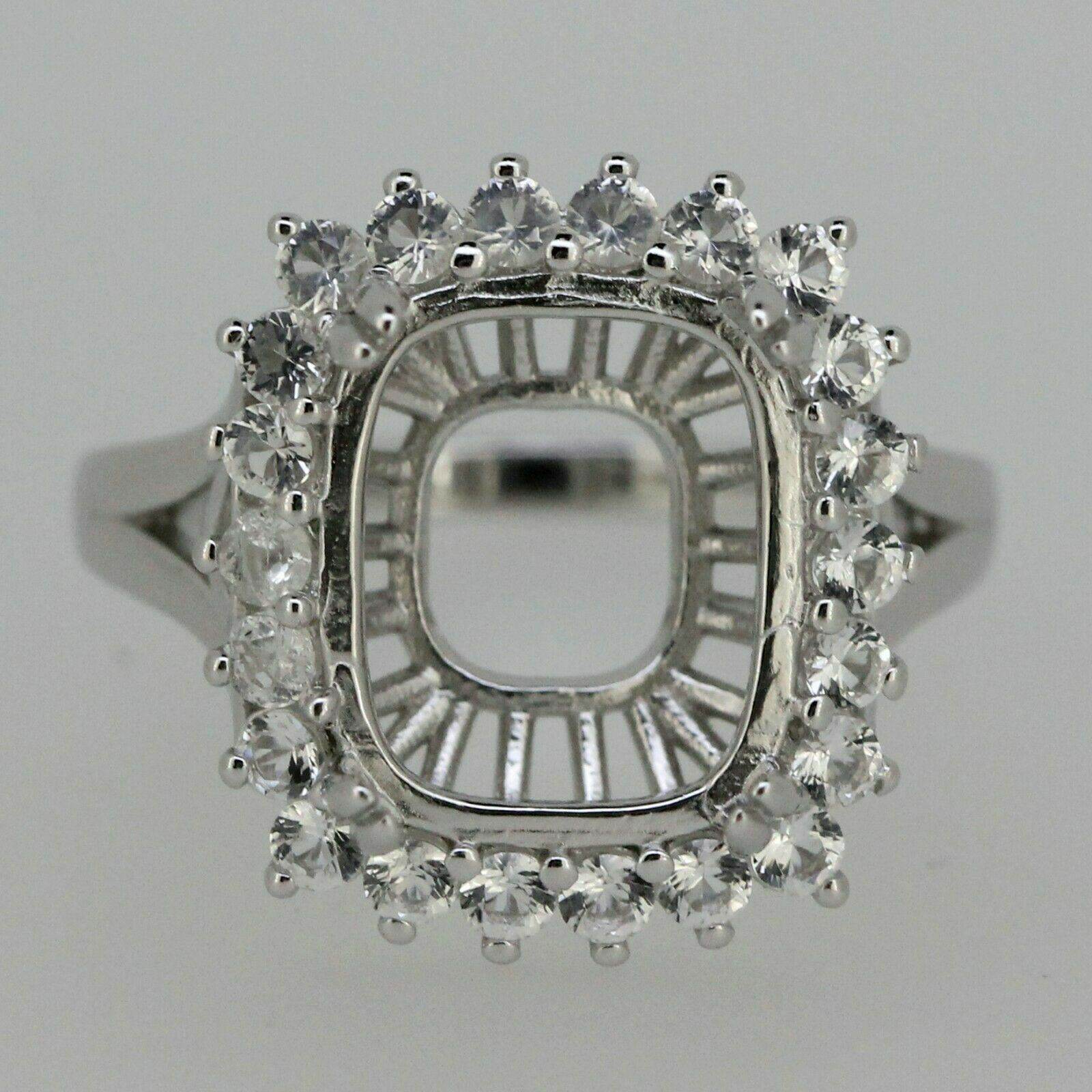 Sterling Silver Semi Mount Ring Setting Cushion CU 12x10mm Halo White Topaz - Syzjewelry