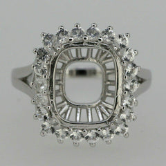 Sterling Silver Semi Mount Ring Setting Cushion CU 12x10mm Halo White Topaz - Syzjewelry
