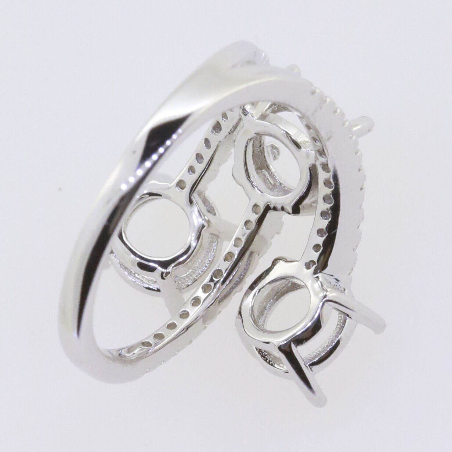 Sterling Silver Semi Mount Ring Setting Round RD 7x7mm Three Stones Bypass Ring - Syzjewelry