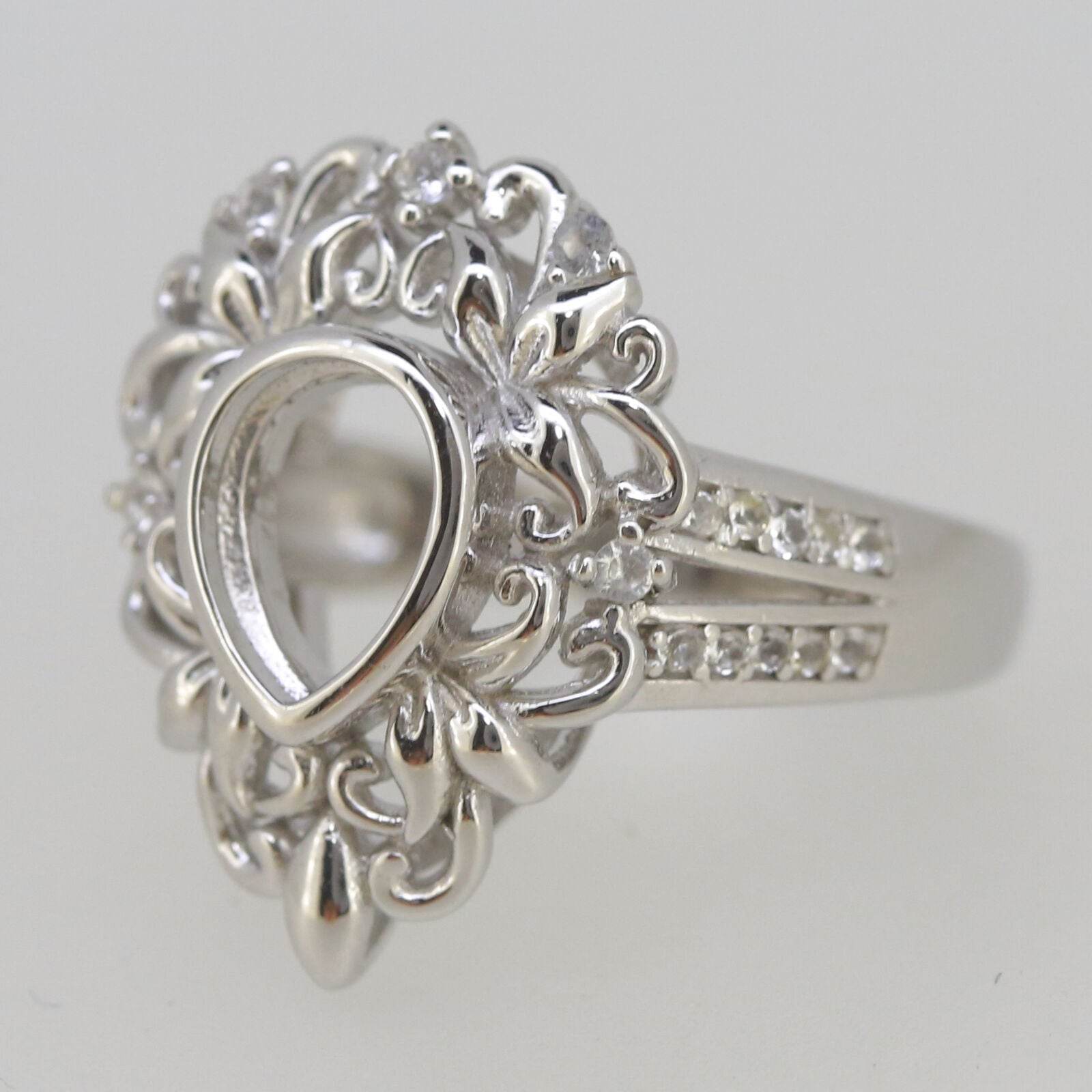 Vintage Style Sterling Silver Semi Mount Ring Setting Pear PE 9x7mm White Topaz - Syzjewelry