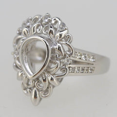 Vintage Style Sterling Silver Semi Mount Ring Setting Pear PE 9x7mm White Topaz - Syzjewelry