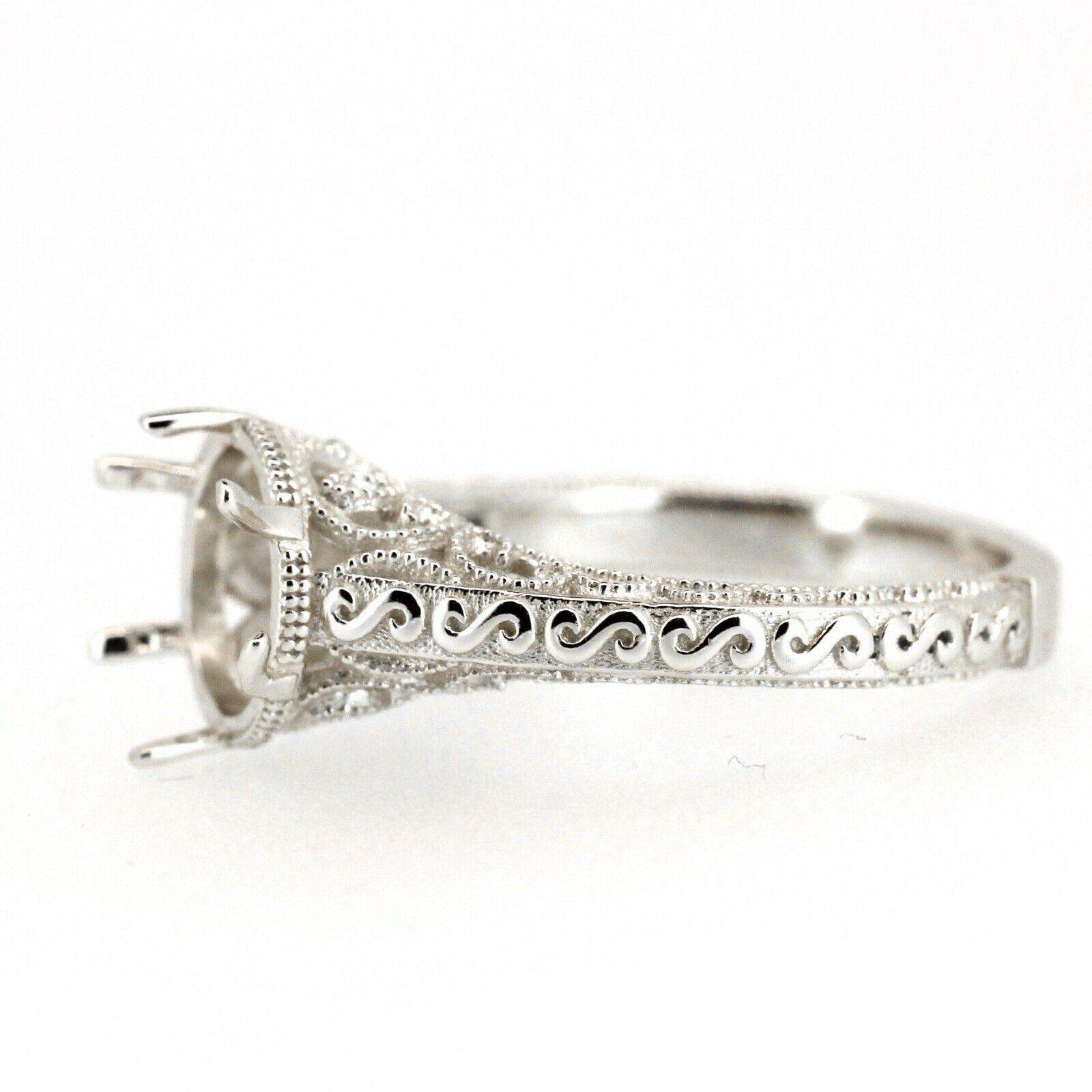 Sterling Silver Semi Mount Ring Setting Round RD 8x8mm Art Deco Style L142 - Syzjewelry