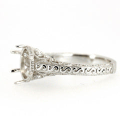 Sterling Silver Semi Mount Ring Setting Round RD 8x8mm Art Deco Style L142 - Syzjewelry