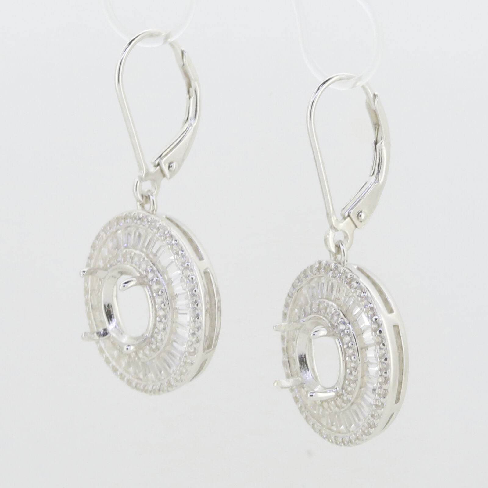 Sterling Silver Semi Mount Earrings Setting Round RD 8x8mm Baguette Tr - Syzjewelry