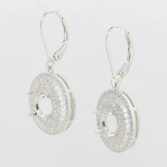 Sterling Silver Semi Mount Earrings Setting Round RD 8x8mm Baguette Tr - Syzjewelry