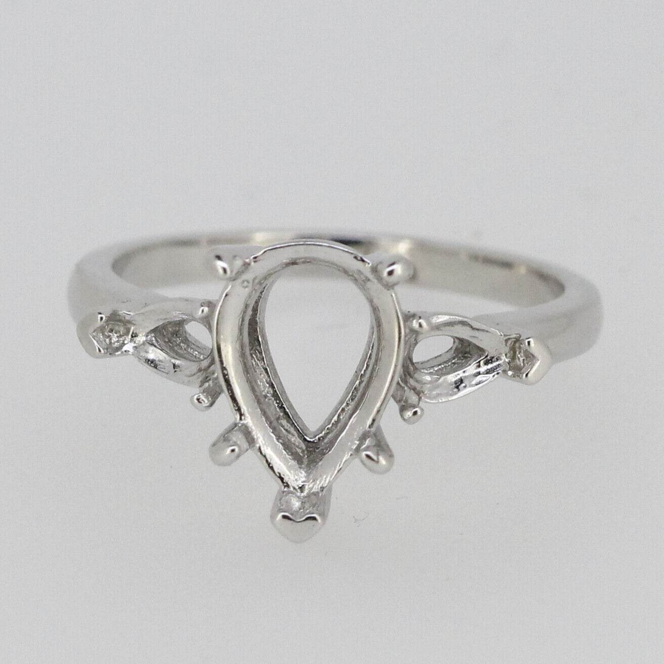 Sterling Silver Semi Mount Ring Setting Pear PE 11x8mm PE 5x3mm 3 Stones - Syzjewelry