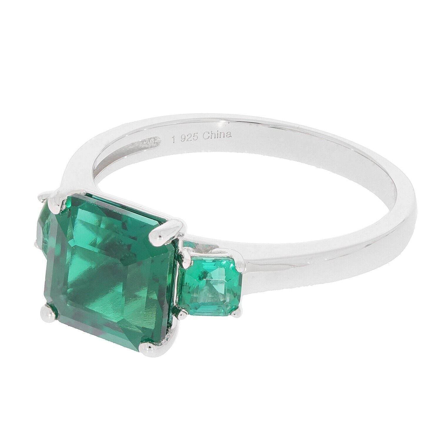 Sterling Silver Semi Mount Ring Setting Emerald OCT 8X8mm SQ 3.5mm 3 Stone - Syzjewelry