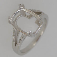 Sterling Silver Semi Mount Ring Setting CU 14X10mm Split Shank White Topaz - Syzjewelry