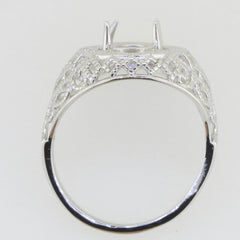 Art Deco Style Sterling Silver Semi Mount Ring Setting Oval OV 9x7mm White Topaz - Syzjewelry