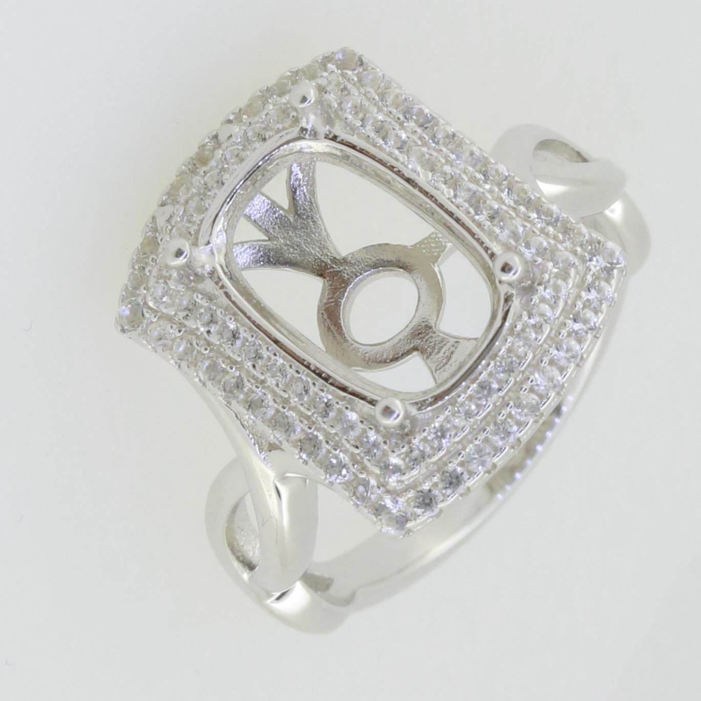 14K White Gold Semi Mount Ring Setting Cushion CU 12X8mm Solid - Syzjewelry