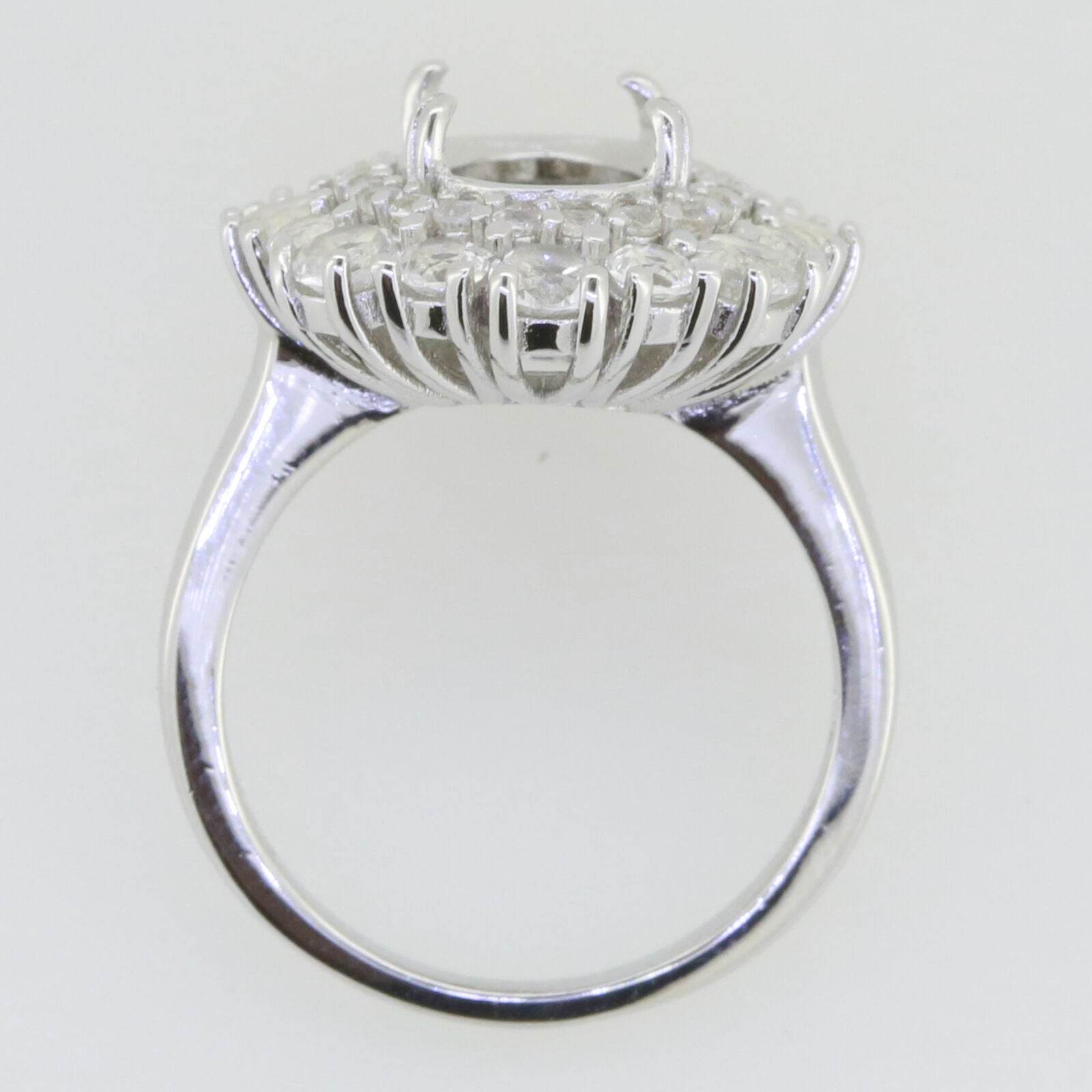 Sterling Silver Semi Mount Ring Setting Oval OV 12x8mm Double Halo White Topaz - Syzjewelry