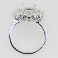 Sterling Silver Semi Mount Ring Setting Oval OV 12x8mm Double Halo White Topaz - Syzjewelry