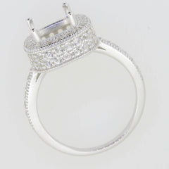 Sterling Silver Semi Mount Ring Setting Cushion CU 10x8mm Halo - Syzjewelry