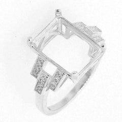 Sterling Silver Semi Mount Ring Setting Emerald Oct 14x10mm White Topaz - Syzjewelry