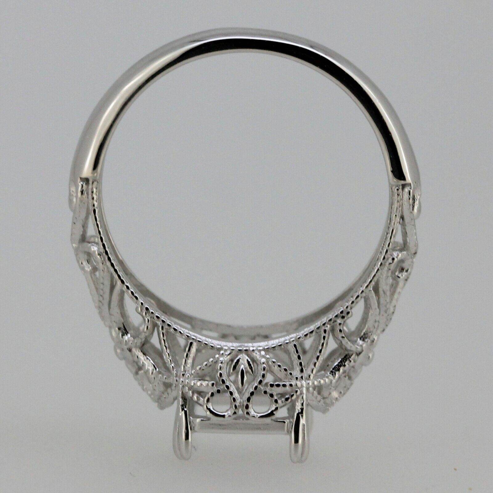 Filigree Sterling Silver Semi Mount Ring Setting Emerald OCT 9x7mm - Syzjewelry