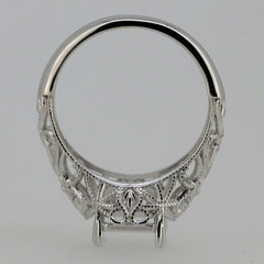 Filigree Sterling Silver Semi Mount Ring Setting Emerald OCT 9x7mm - Syzjewelry