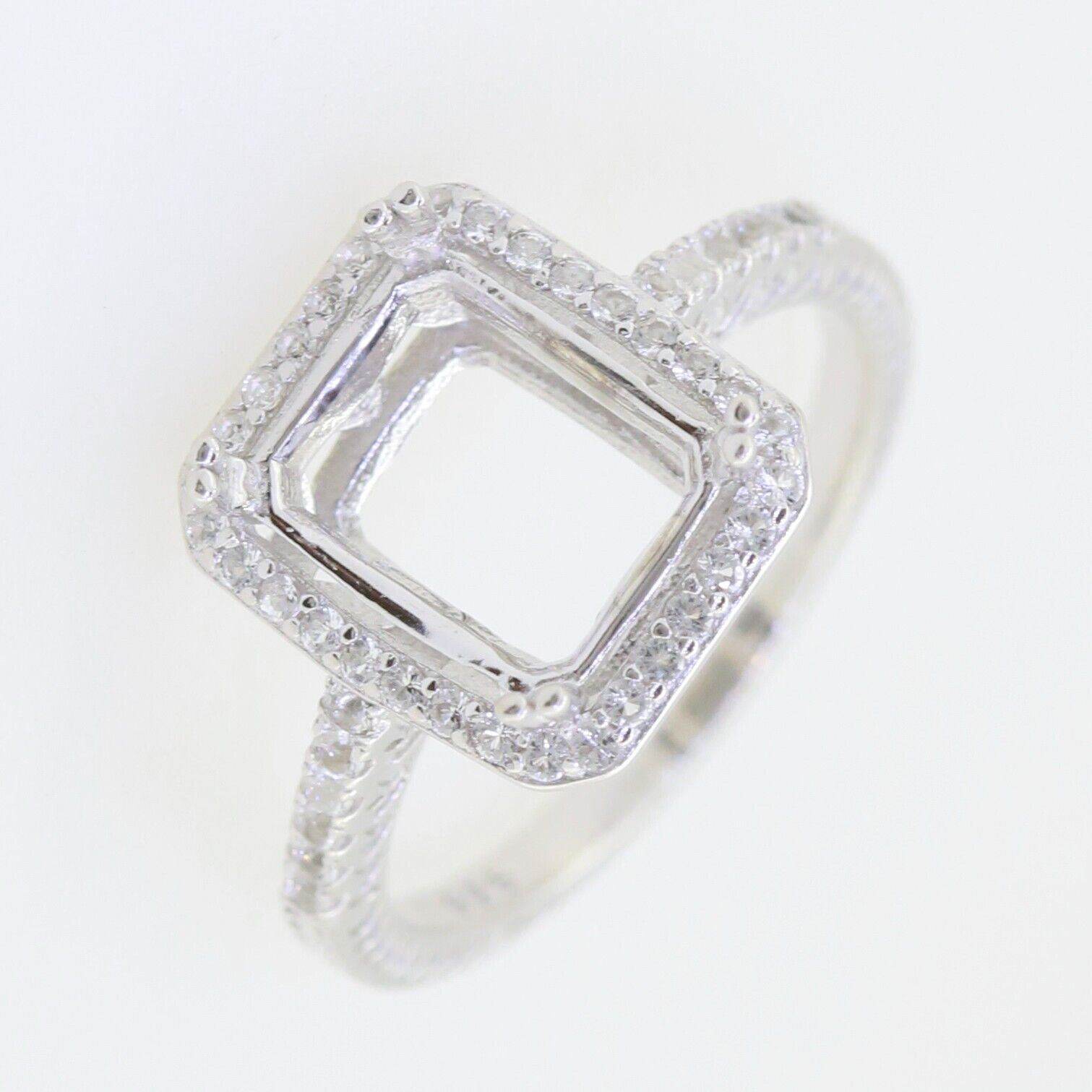 Sterling Silver Semi Mount Ring Setting Emerald Oct 10x8mm Art Deco Style - Syzjewelry