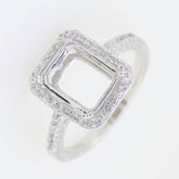 Sterling Silver Semi Mount Ring Setting Emerald Oct 10x8mm Art Deco Style - Syzjewelry