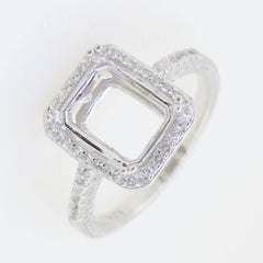 Sterling Silver Semi Mount Ring Setting Emerald Oct 10x8mm Art Deco Style - Syzjewelry