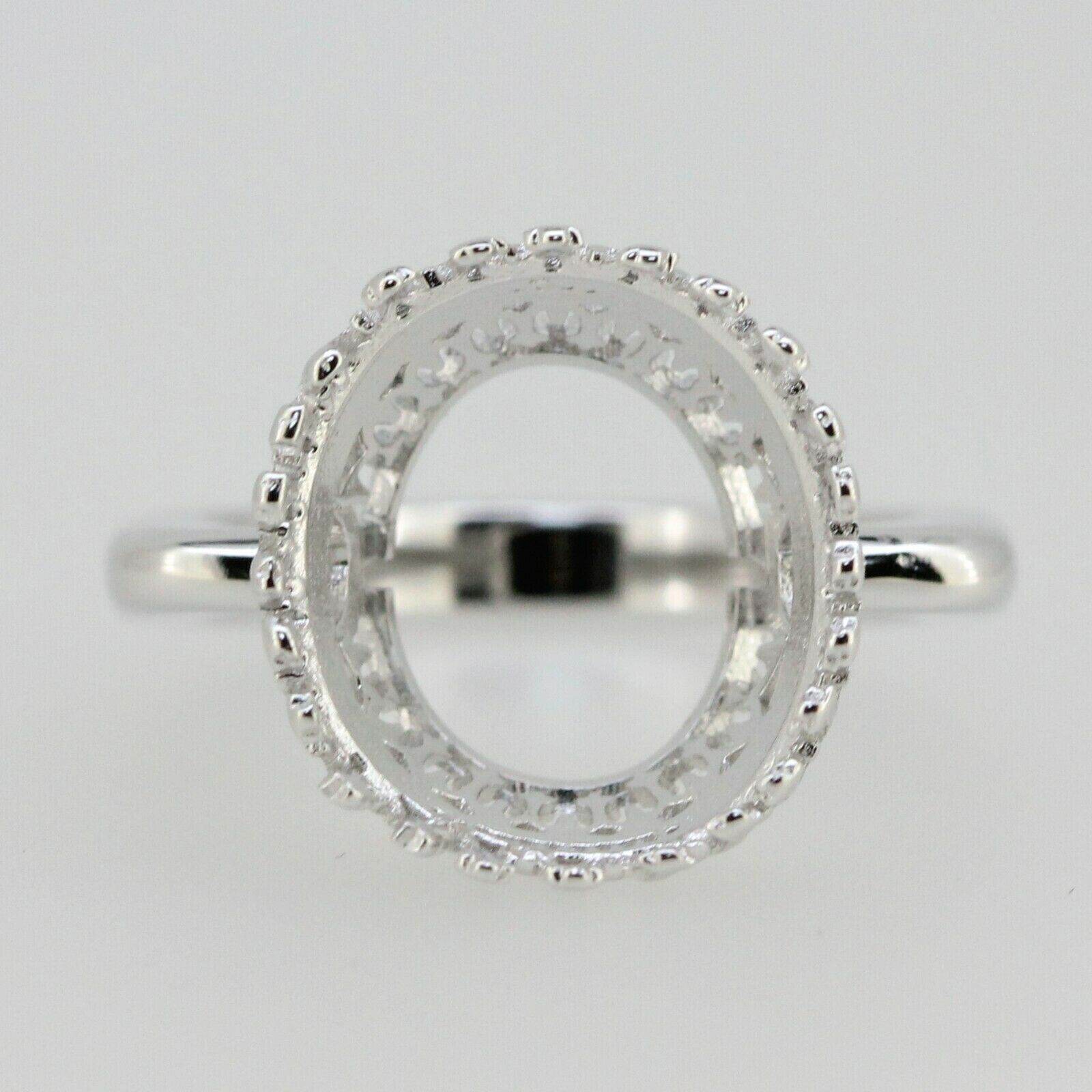 Sterling Silver Semi Mount Ring Setting Oval OV 14x12mm Cab Art Deco Style - Syzjewelry