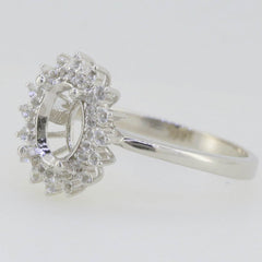 Sterling Silver Semi Mount Ring Setting Oval OV 8x6mm Double Halo White Topaz L5 - Syzjewelry