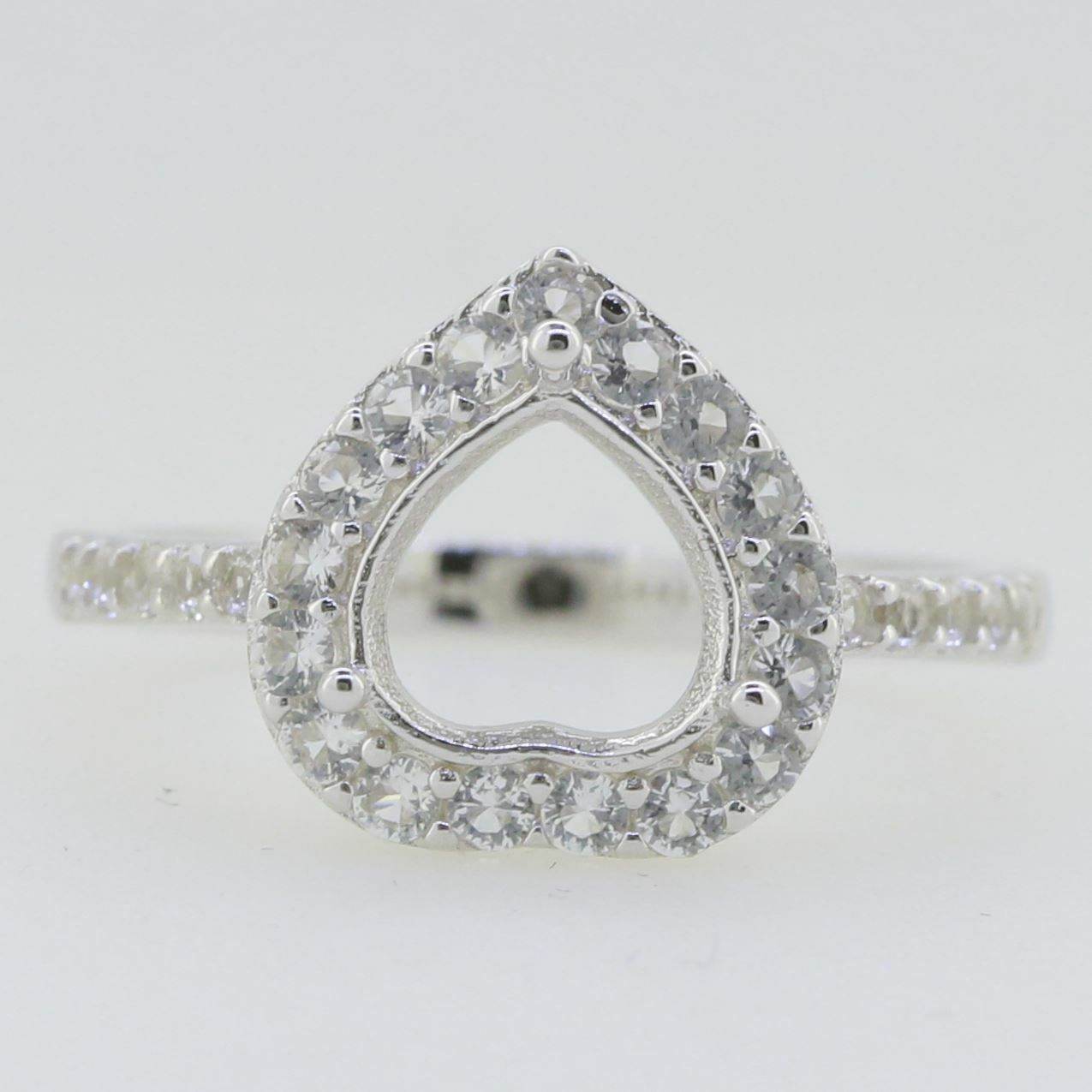 Sterling Silver Semi Mount Ring Setting Heart HT 8X8mm White Topaz Halo - Syzjewelry