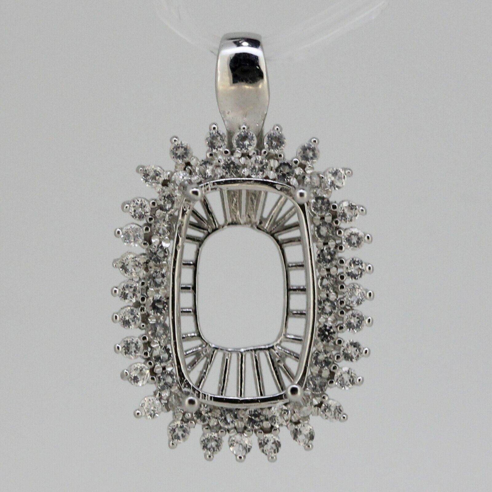 Sterling Silver Semi Mount Pendant Setting Cushion 18x12mm Double Halo - Syzjewelry