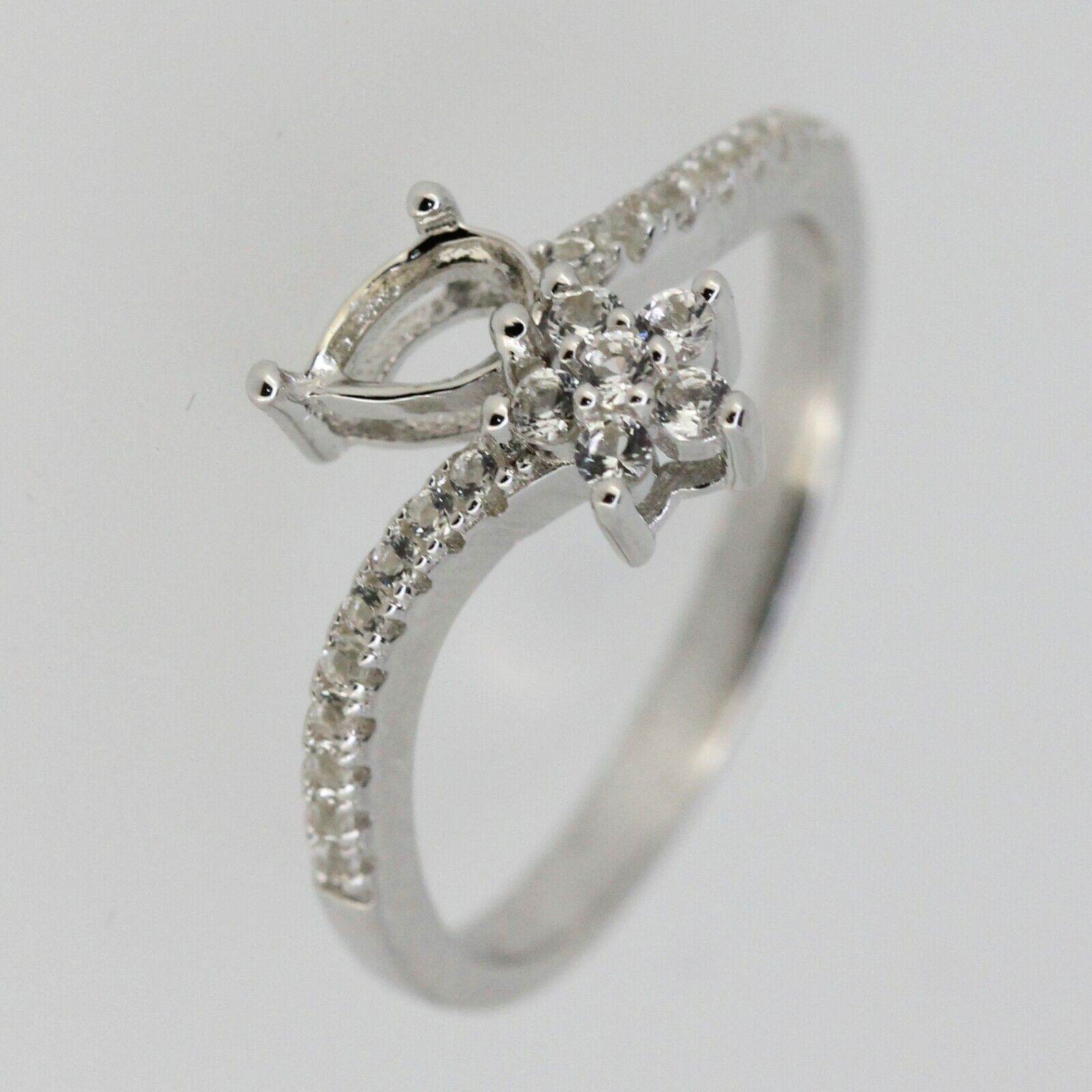 Sterling Silver Semi Mount Ring Setting Pear Cut PE 6x4mm W/ White Topaz Bypass Ring - Syzjewelry