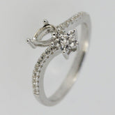 Sterling Silver Semi Mount Ring Setting Pear Cut PE 6x4mm W/ White Topaz Bypass Ring - Syzjewelry