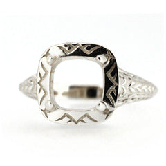 Art Deco Style Sterling Silver Semi Mount Ring Setting Cushion CU 7x7mm - Syzjewelry