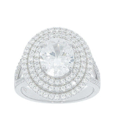 Sterling Silver Semi Mount Ring Setting Oval OV 10x8mm Black Spinel Triple Halo Split Shank - Syzjewelry