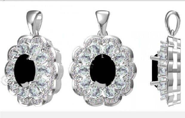 Sterling Silver Semi Mount Pendants Setting OV 9X7mm, OV 4X3mm White Topaz N - Syzjewelry