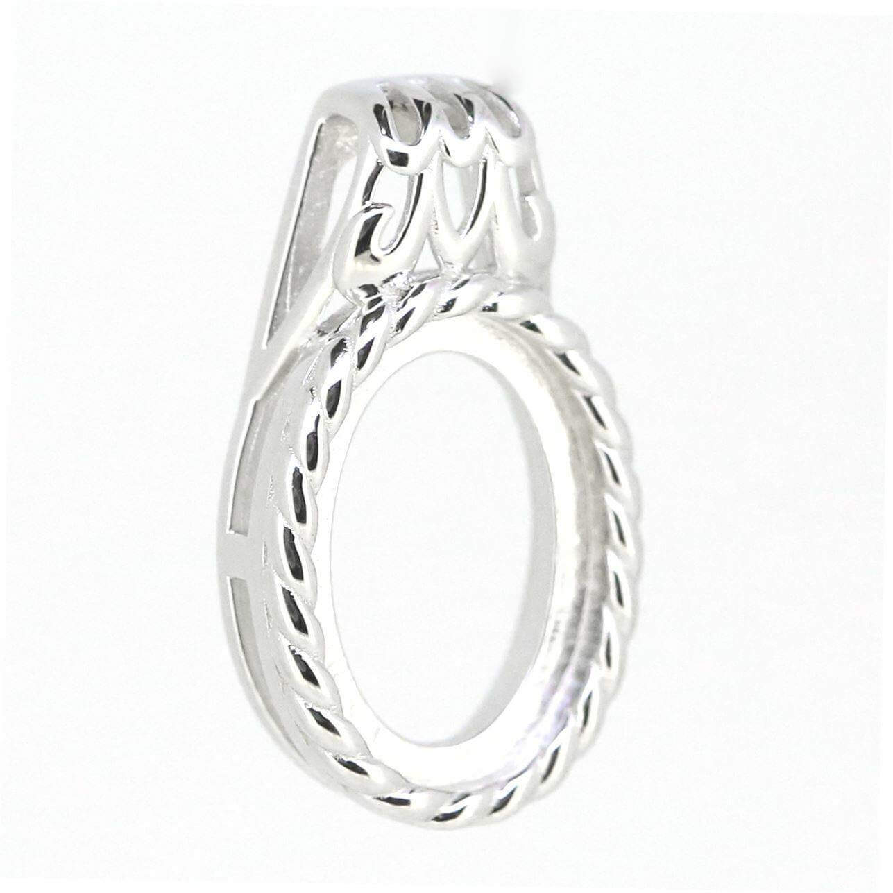 14K White Gold Semi Mount Pendant Setting OV 14x10mm Cabochon - Syzjewelry