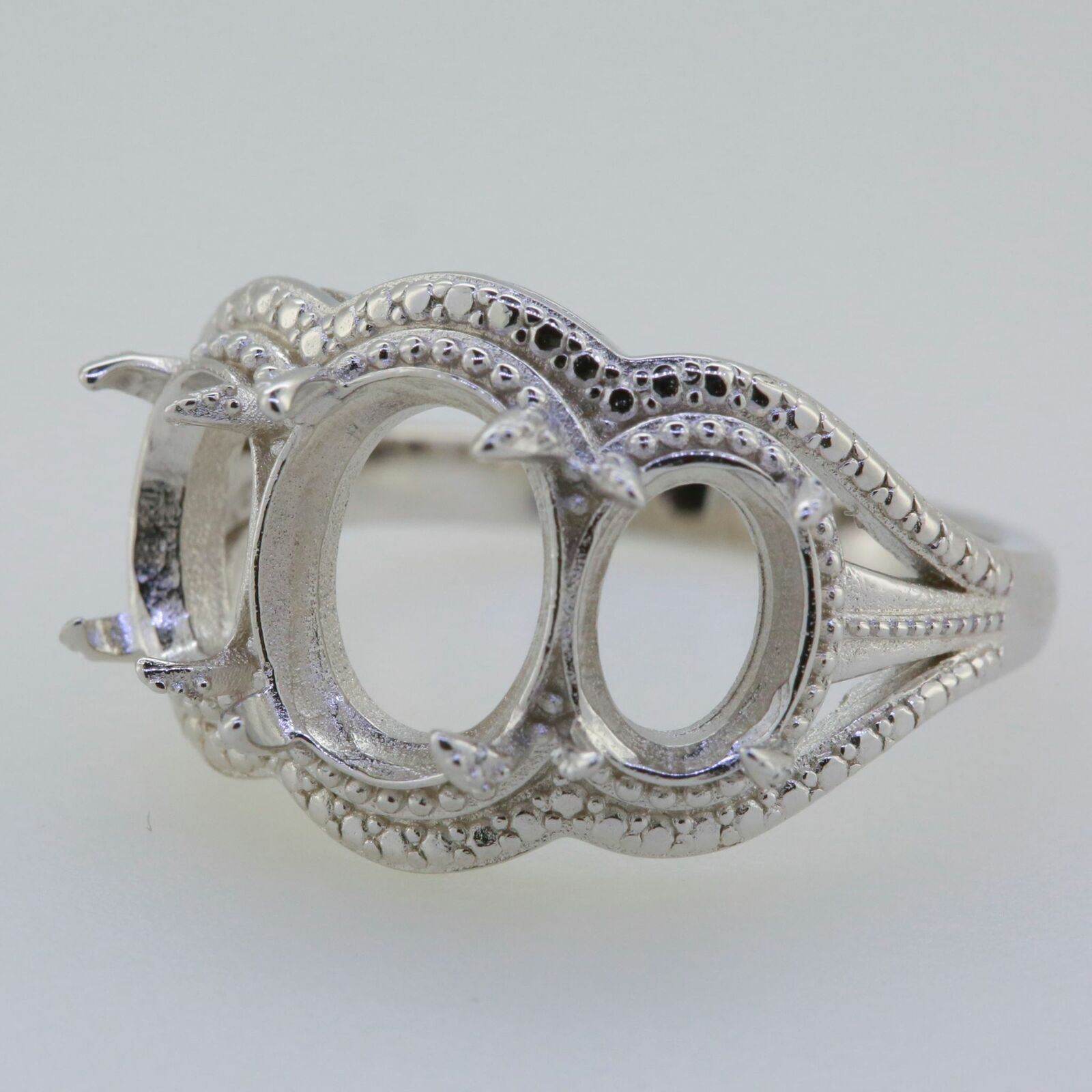 14K White Gold Semi Mount Ring Setting Oval OV 10X8mm 8x6mm 3 stones Solid - Syzjewelry